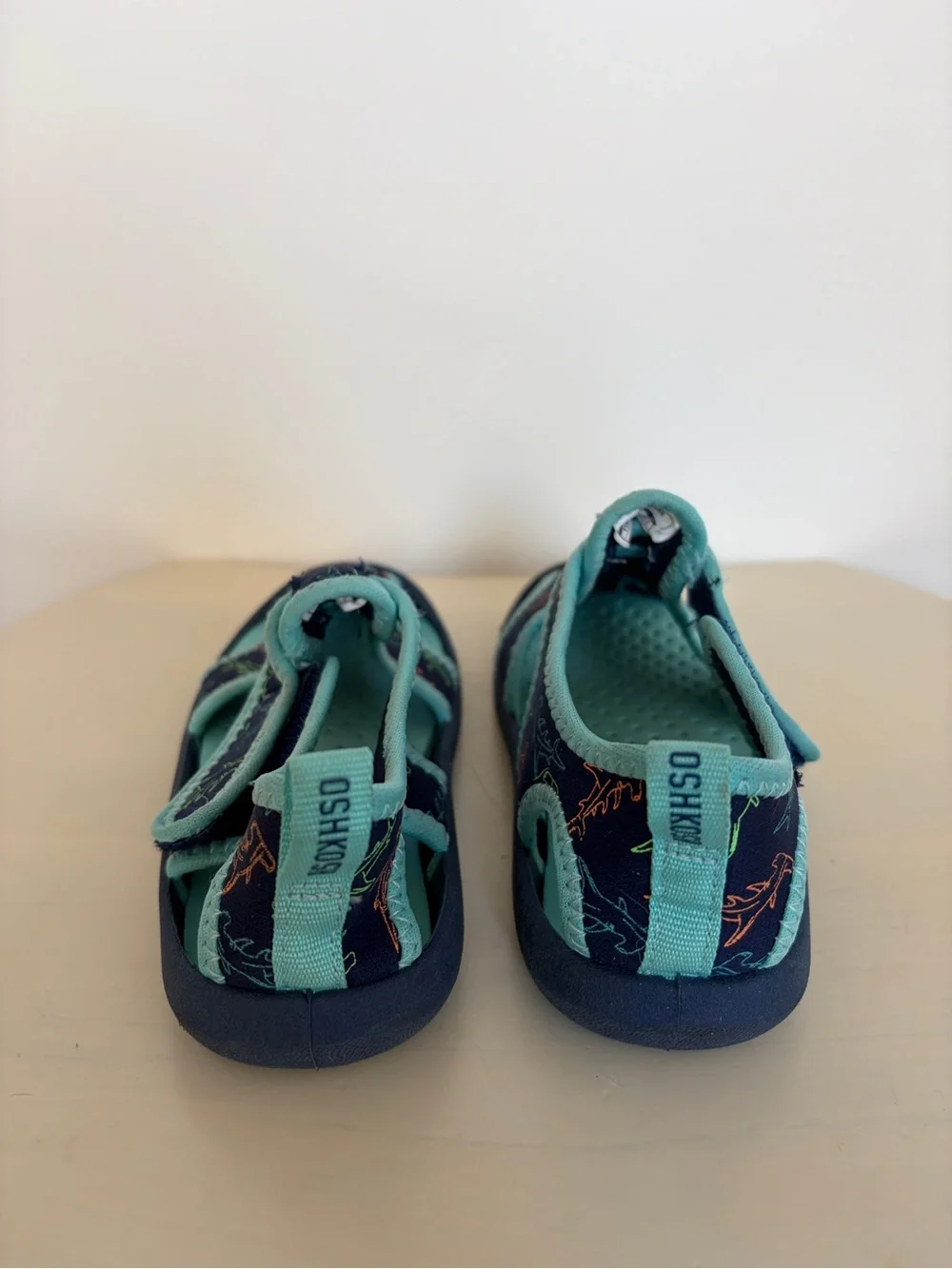 OshKosh B'gosh Navy & Teal Shark-Print Kids Water Shoes